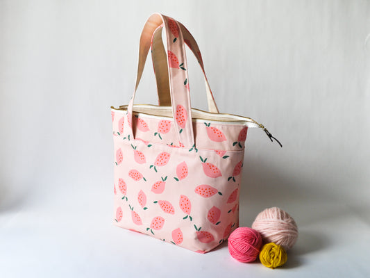 SLIGHTLY IMPERFECT - Large Project Bag in "Pink Lemons"