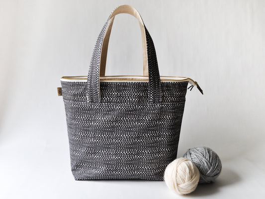 Large Project Bag in "Little Skipping Stones in Charcoal"