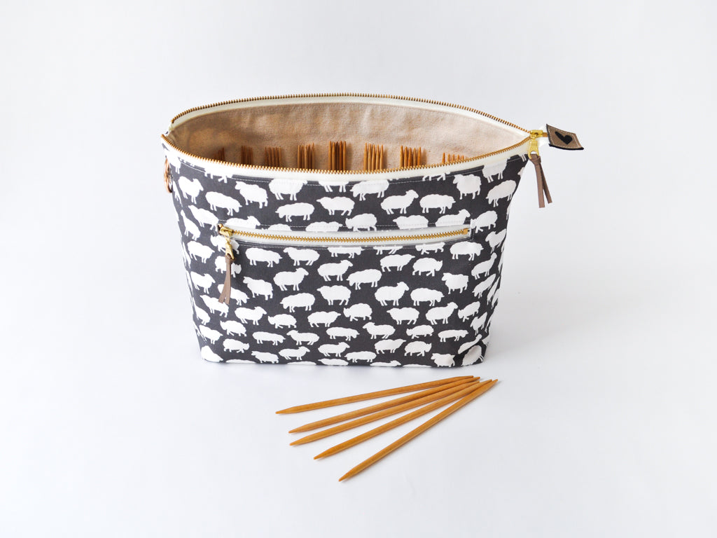 Double Pointed Knitting Needle Organizer in "Sheep Silhouette in Charcoal"