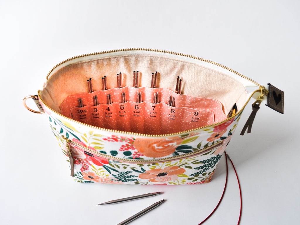 Interchangeable Knitting Needle Organizer in "Peach and Posey"