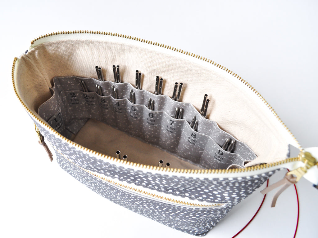 Interchangeable Knitting Needle Organizer in "Little Skipping Stones in Charcoal"