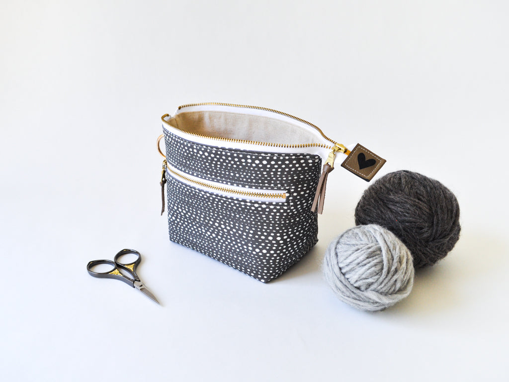 Extra Small Project Bag in "Skipping Stones in Charcoal"