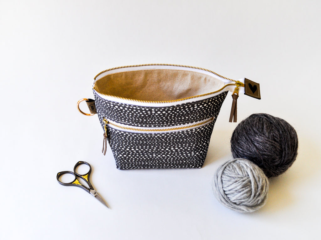 Extra Small Project Bag in "Skipping Stones in Charcoal"