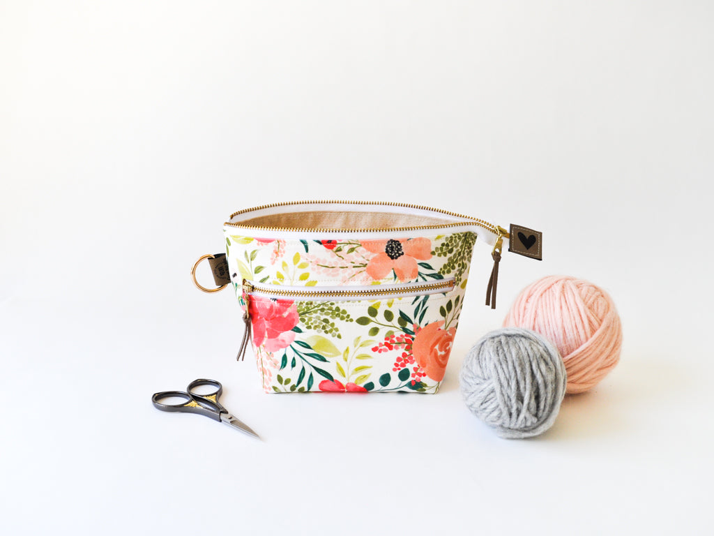 Extra Small Project Bag in "Peach and Posey"