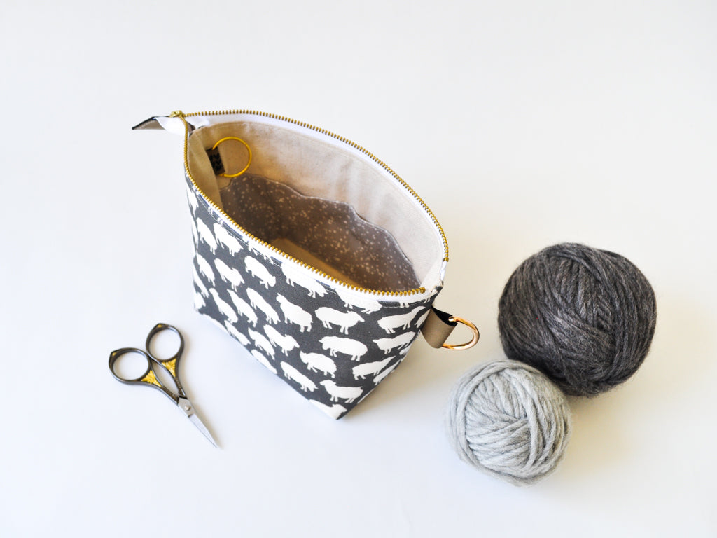 Extra Small Project Bag in "Sheep Silhouette in Charcoal"