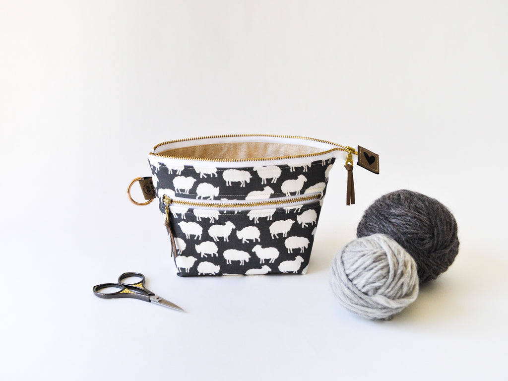 Extra Small Project Bag in "Sheep Silhouette in Charcoal"