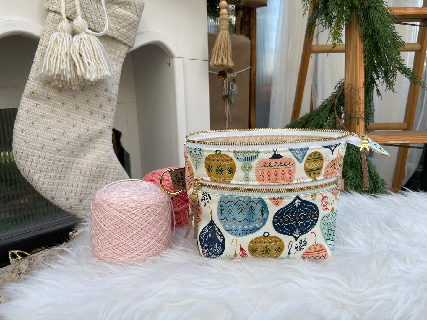 Extra Small Project Bag in "Vintage Ornaments"