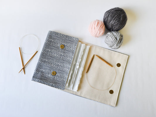 Circular Knitting Needle Organizer in "Little Skipping Stones in Charcoal"